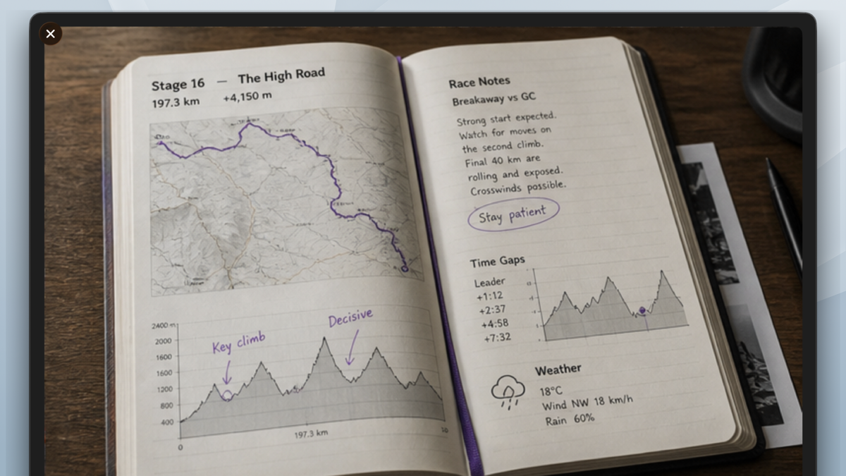 Maxtodon timeline media showing cycling race notes in a post.